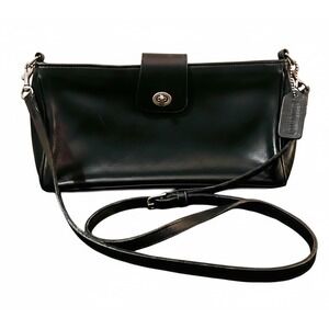 Vtg Coach Blk Leather Baguette Crossbody Bag 9818 Turnlock Costa Rica Y2K 90s